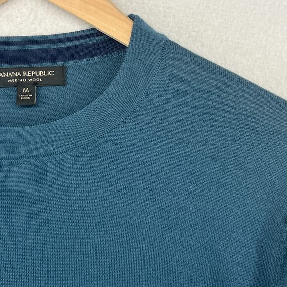 BANANA REPUBLIC Sweater Mens M 100% Merino Wool Crewneck Pullover Jumper Green - Picture 8 of 16